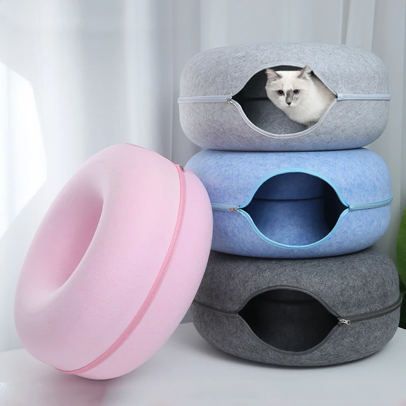 Donut Cat Bed Pet Cat Interactive Game Toy Dual-Use Tunnel Bed with Felt Toy Gift for Small 1005007498642241