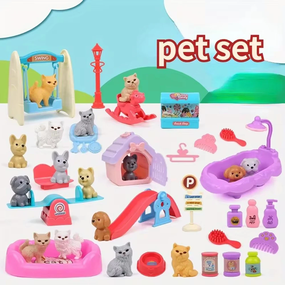 Cute Dog Pet Basket Family Toys Dog Doll Set Dog Cage Toys Scene Playing Toys Christmas Decoration 1005007499754267