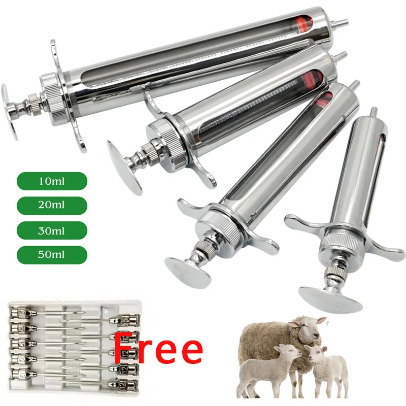 Animal Syringe for Pig Cattle Sheep Stainless Steel Reusable Syringe Injector Vet Tools Farm 1005007506080398