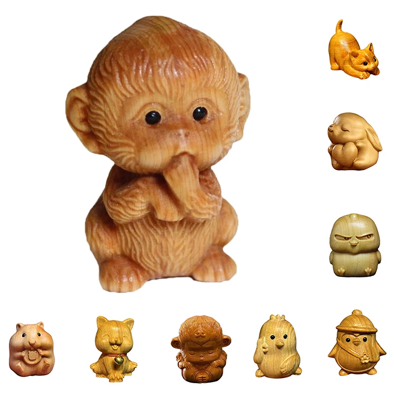 Small Animal Statues Wooden Hand Carved Arborvitae Wood Cute Mini Sculpture Art Decorative Handmade 1005007519699311