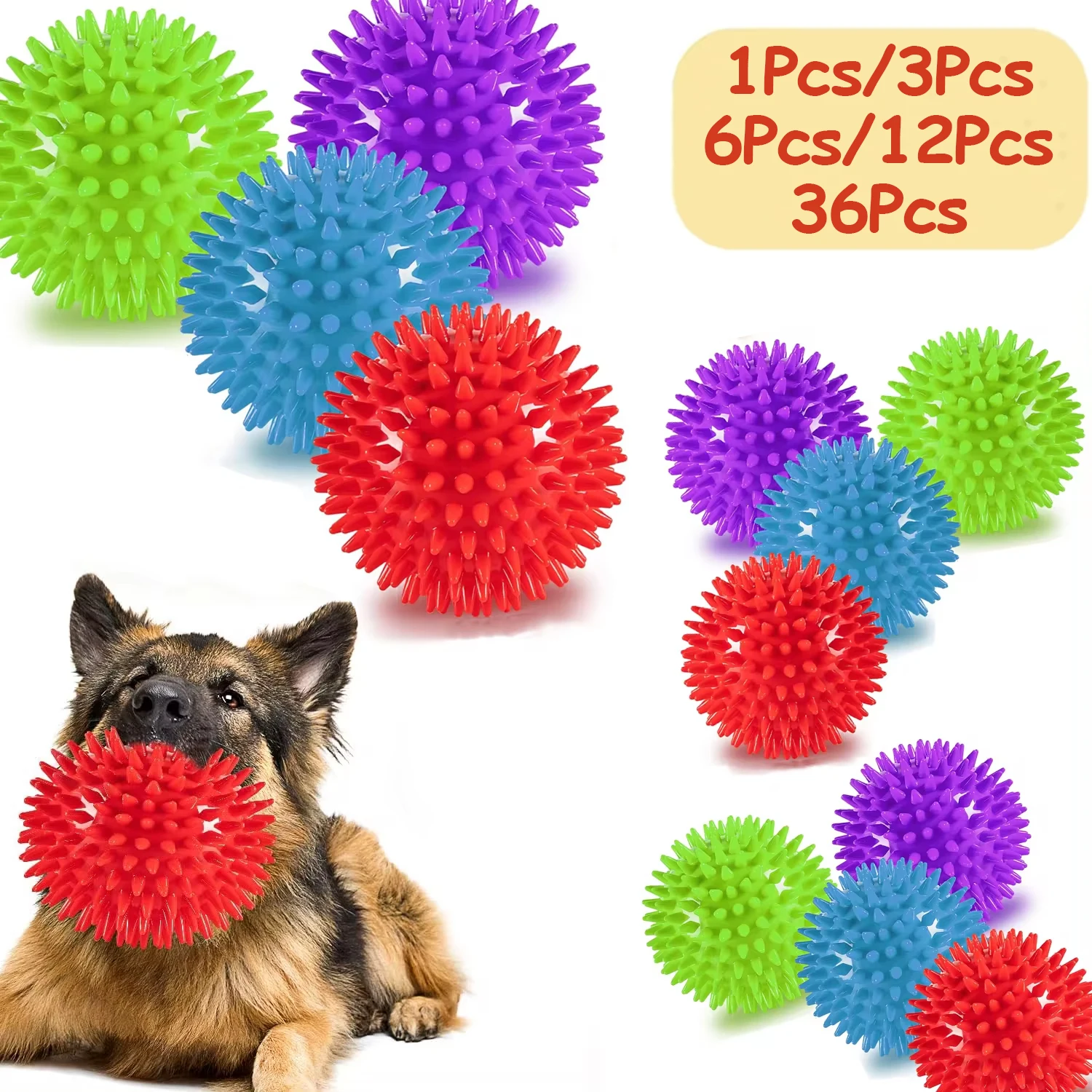 1/36pcs Squeaky Dog Toys Spiky Dog Balls Cleans Teeth and Gum Health for Your Pet Squeaker Ball 1005007530771793