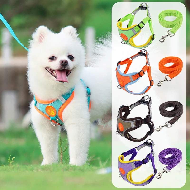 Dogs Adjustable Harness Leash Set for Small Medium Dogs Harness Vest Reflective Puppy Chest Strap 1005007531390288