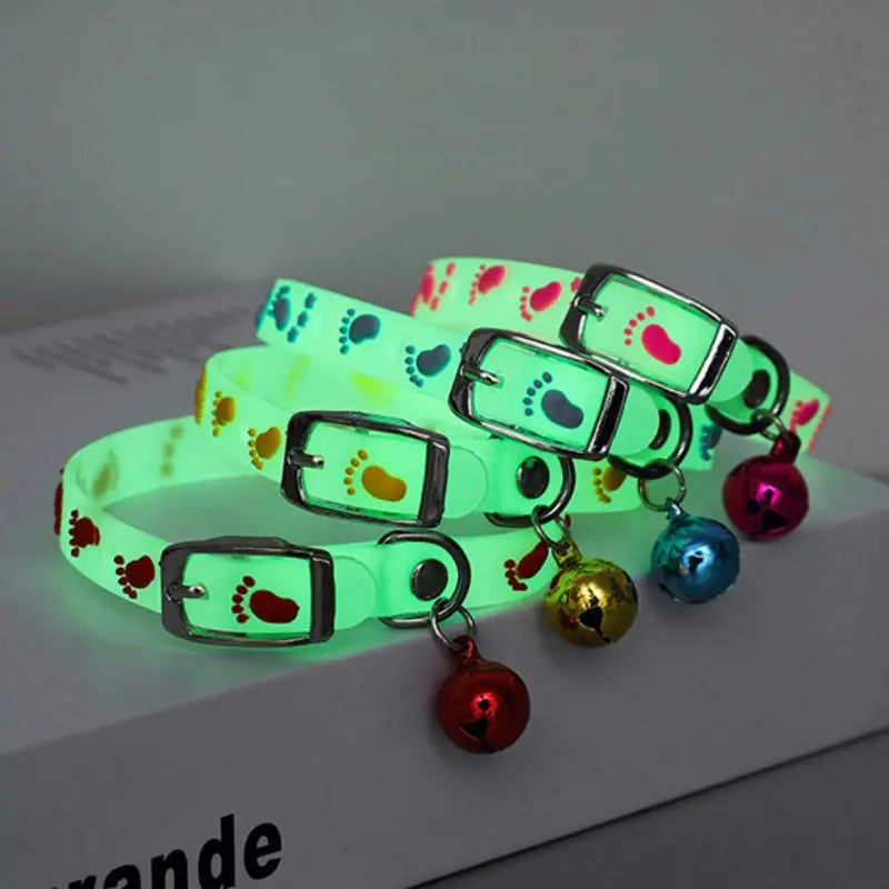 Pet Cat Collar with Bell Anti-Lost Fluorescent Silicone Small Dog Ring Luminous Adjustable 1005007531546725