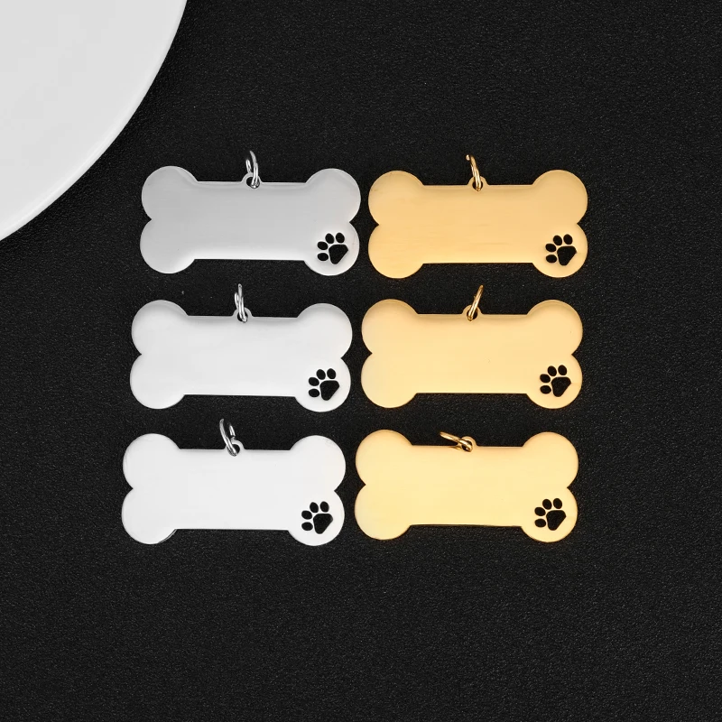 10pcs/Lot Stainless Steel Dog Bone Paw Print Tag Pendant Charm Dog ID Blank Dog 1005007531560550