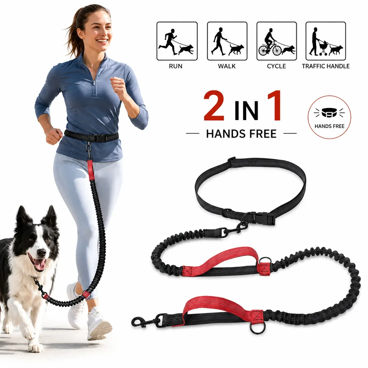 Pet Retractable Belt Leash for Running Reflective Retractable Hand Free Dog Leash with Adjustable 1005007538027593