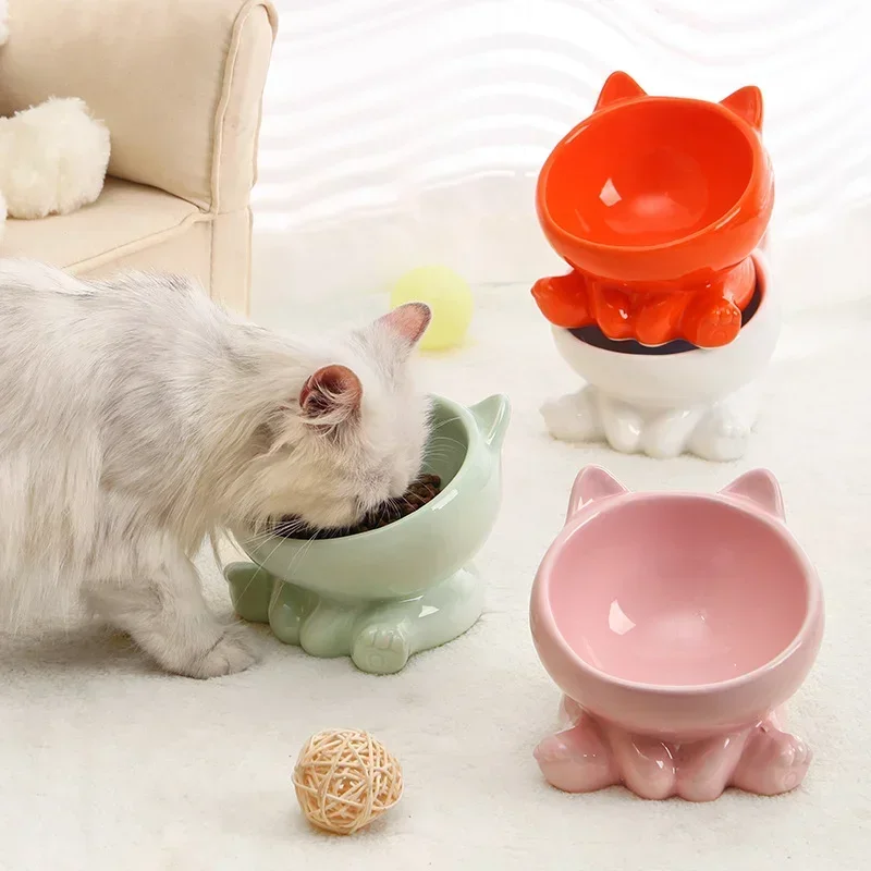 Cat Bowl Pet Accessories Ceramic Diagonal High Feet Cute Protection Cervical Spine Dog Drink Water 1005007542895495