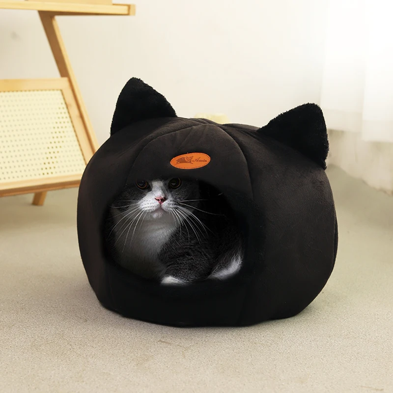 Black New Deep Sleep Comfortable Winter Cat Bed Small Mat Basket Puppy House Products Pet Tent 1005007560433437