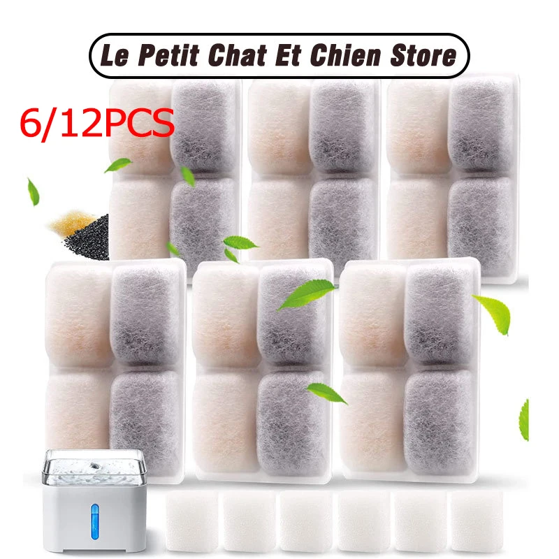 6/12Pcs Cat Water Fountain Replacement Filters Square Automatic Pet Fountain Coconut Activated 1005007564558279