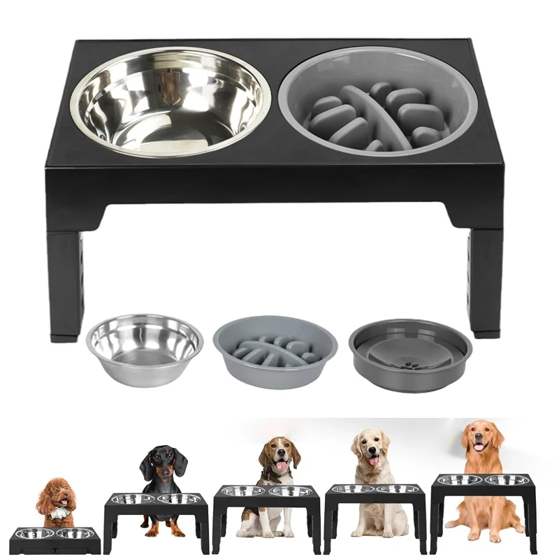 Elevated Dog Feeder with Adjustable Raised Stand, Slow Food Bowl 1005007572859549