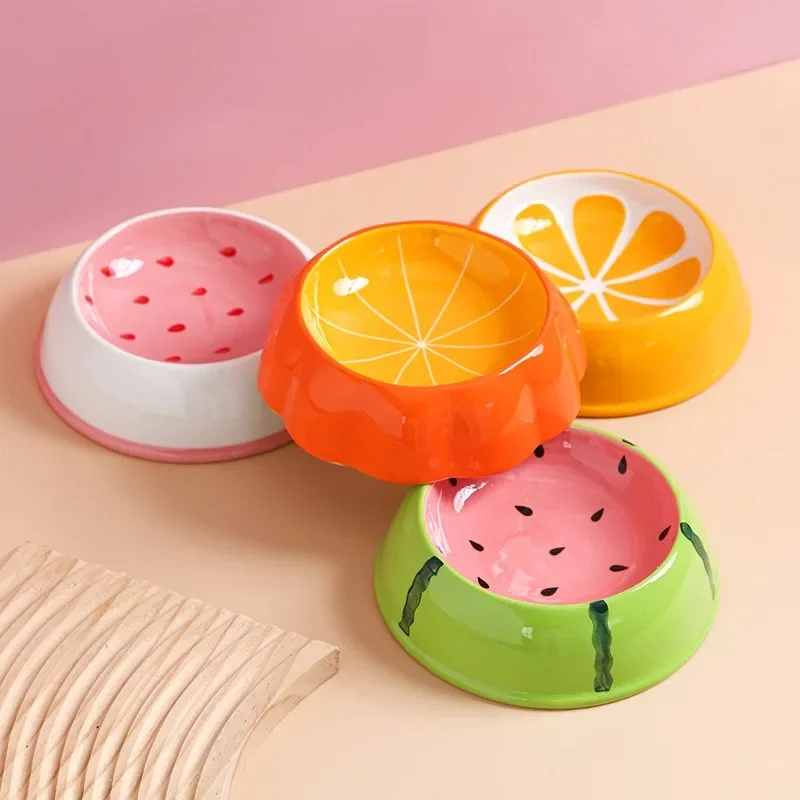 Cute Designs Pet Ceramics Bowl Watermelon Strawberry Shape Cat Food Bowl Small Dog Colorful Water 1005007575366285
