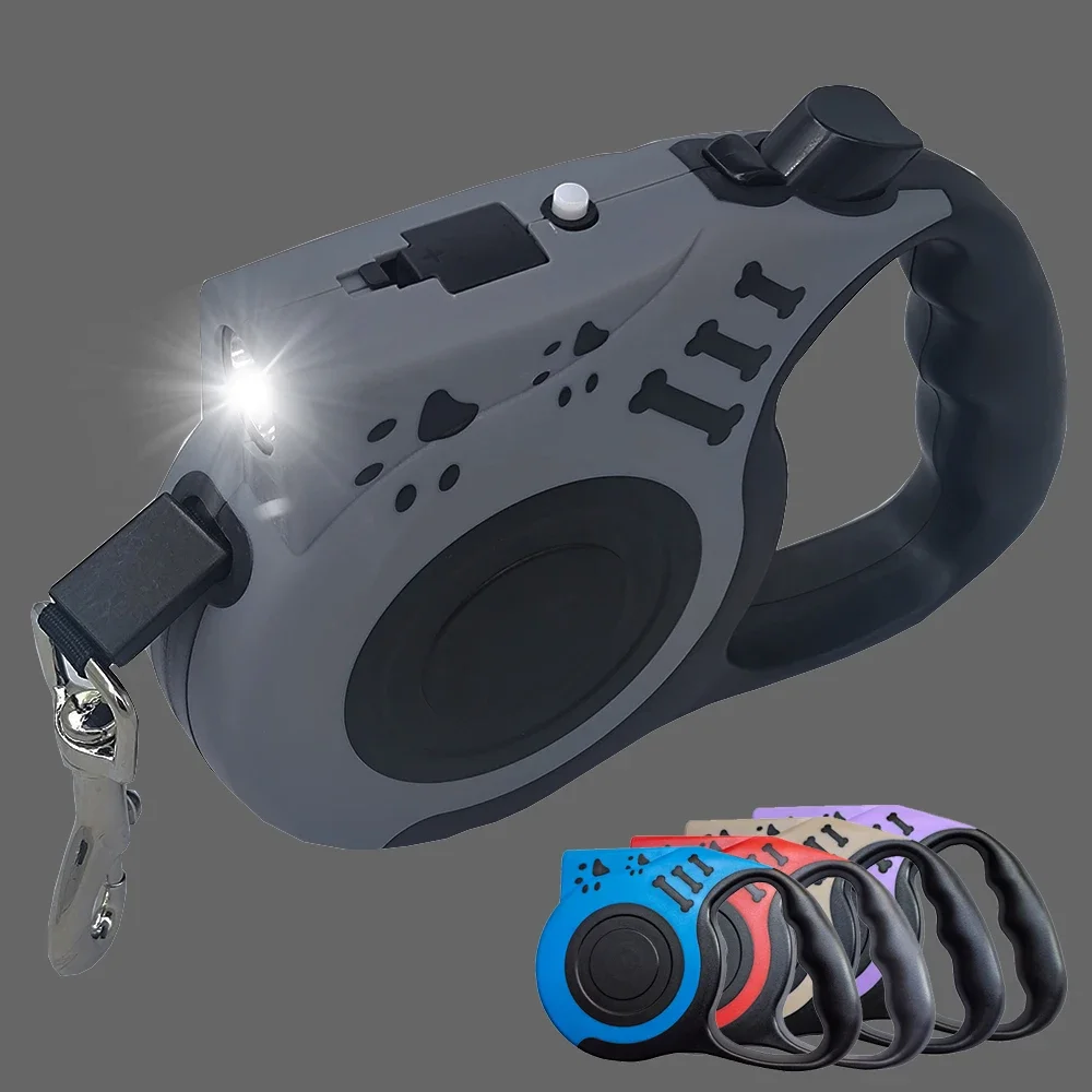 Automatic Retractable Dog Leash with Flashlight LED Glowing at Night Walking Leash Durable Nylon 1005007581995112