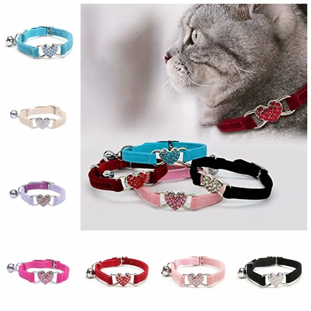 Safety Heart Bell Cat Collar Elastic Adjustable Colored Diamonds with Soft Dog Necklace Photo Props 1005007583600737