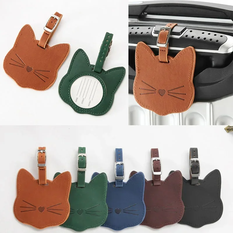 Leather Suitcase ID Address Holders Baggage Boarding Tag Portable Label Cartoon Cute Animal Cat 1005007585683413
