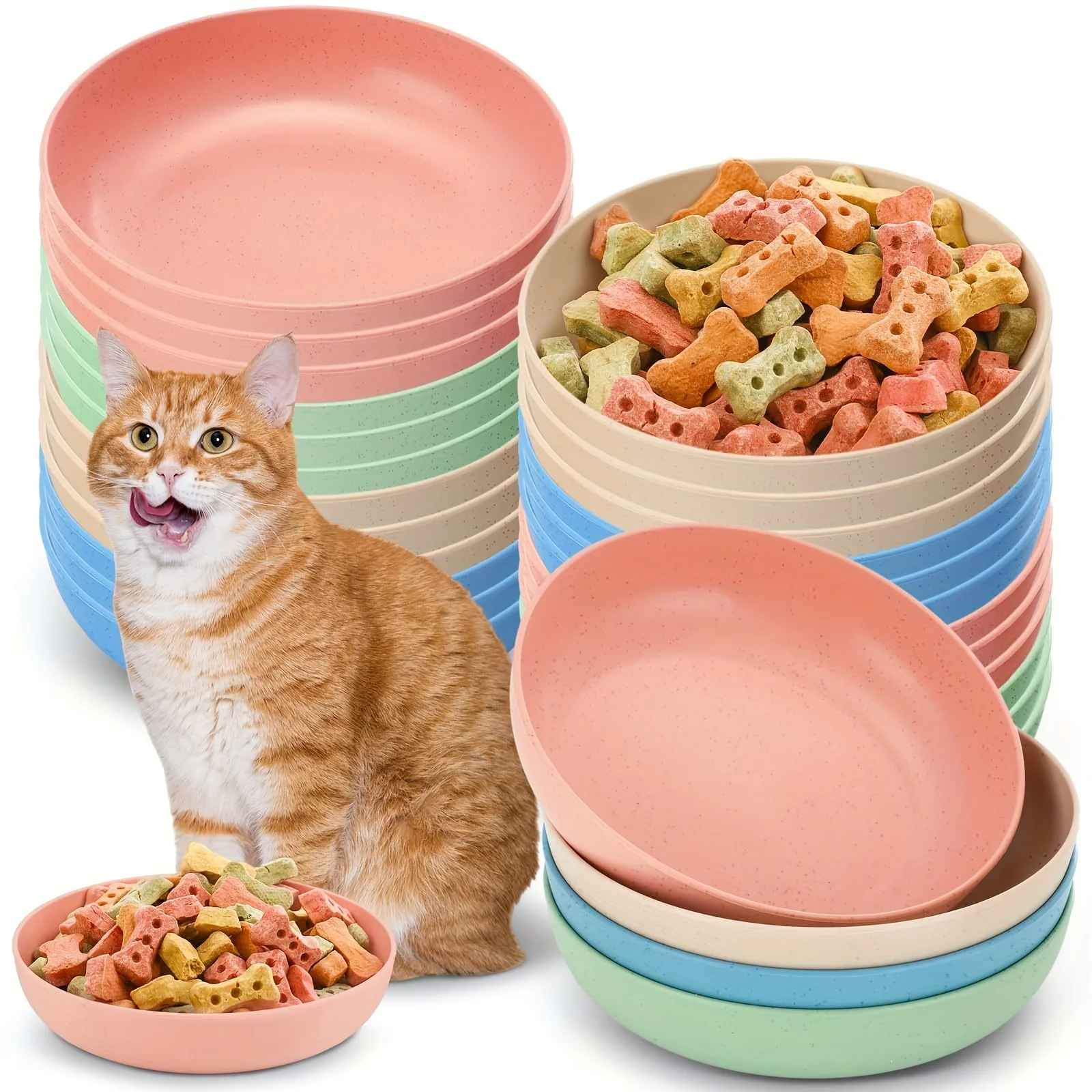 Cat Bowls Shallow Pet Food & Water Dishes Plastic Non-Slip Colorful Feeding Plates for Small (4pcs) 1005007588891270