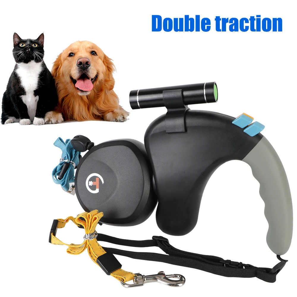 Retractable Double Pet Supplies Rotation Rope with Light Dual Dog Leash for 2 Dogs Walking Traction 1005007591162328