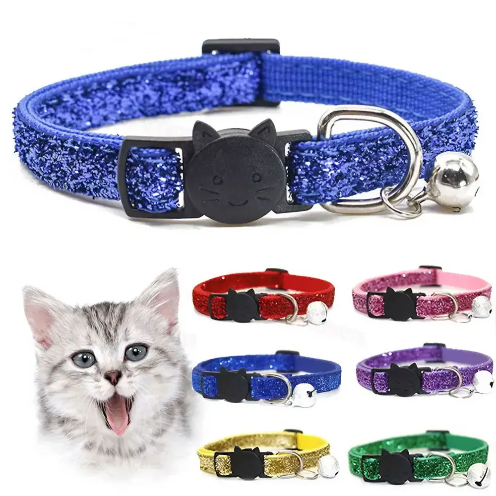 Cat Collar Pet with Bell Cat Face Collar Safety Buckle Cat Collar Glitter Velvet Collar 1005007594917008