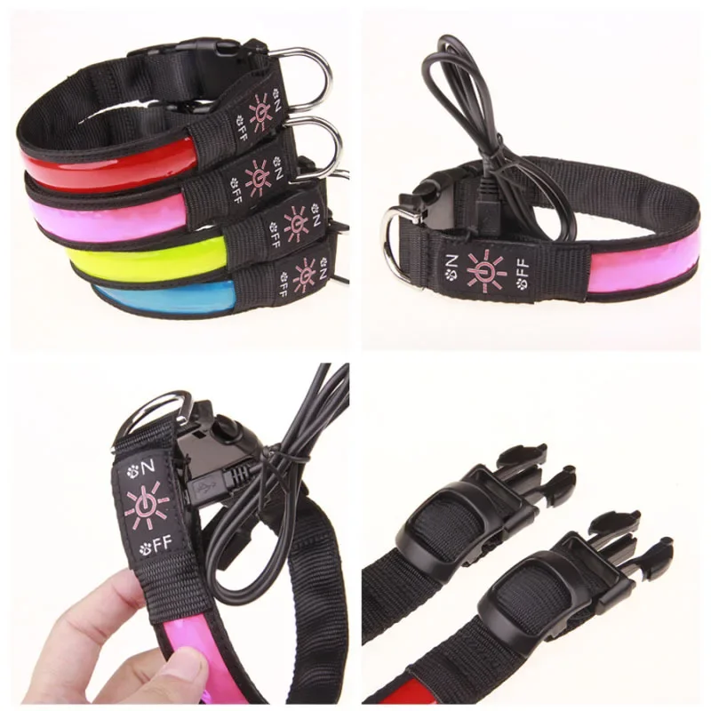 LED Glowing Dog Collar Adjustable Flashing USB Charging Luminous Collar Night Light Harness for Big 1005007598453122