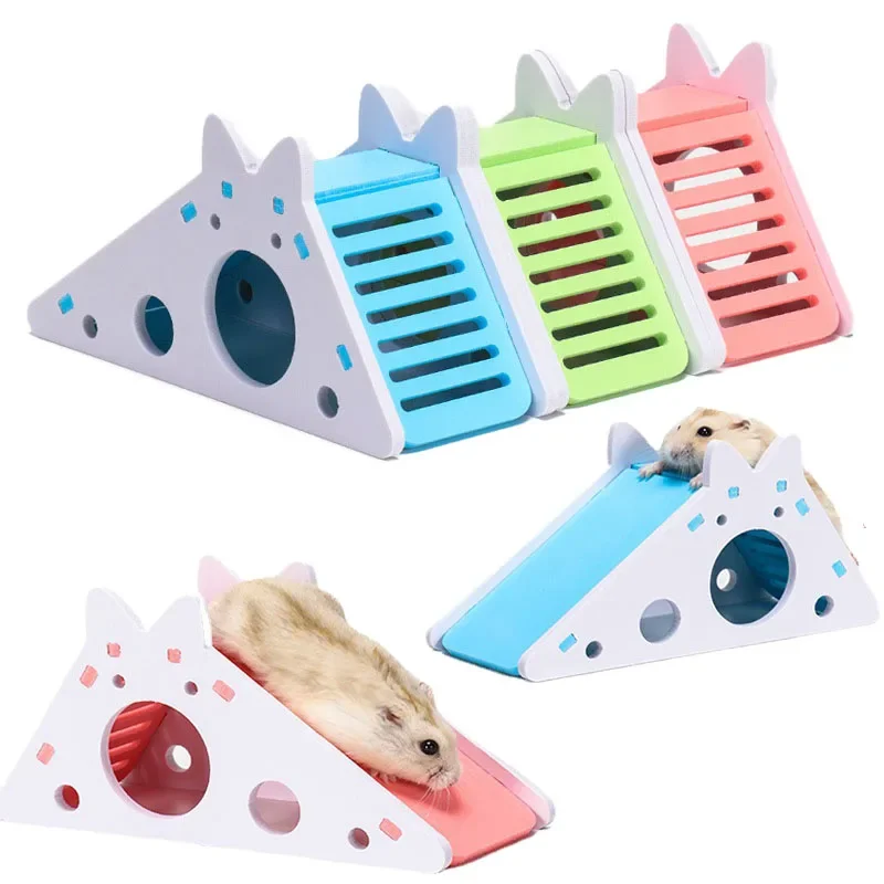 Assembled Hamster Slide Toy Guinea Pig Golden Bear Wooden Colorful Hamster House Small Pets Cage 1005007604214596