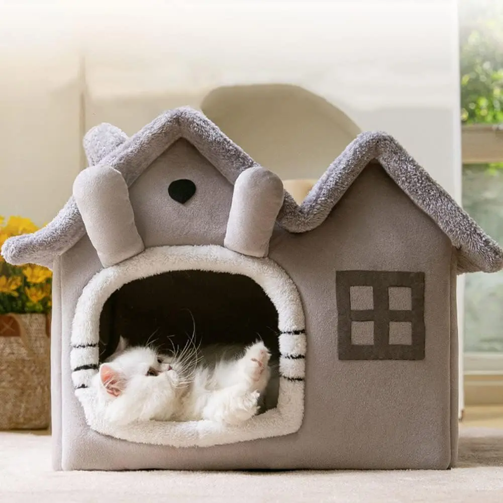 Double Roof Indoor Dog House Cat Nest, Foldable Warm Soft Kennel, 30D High Elastic Memory Sponge 1005007622568647