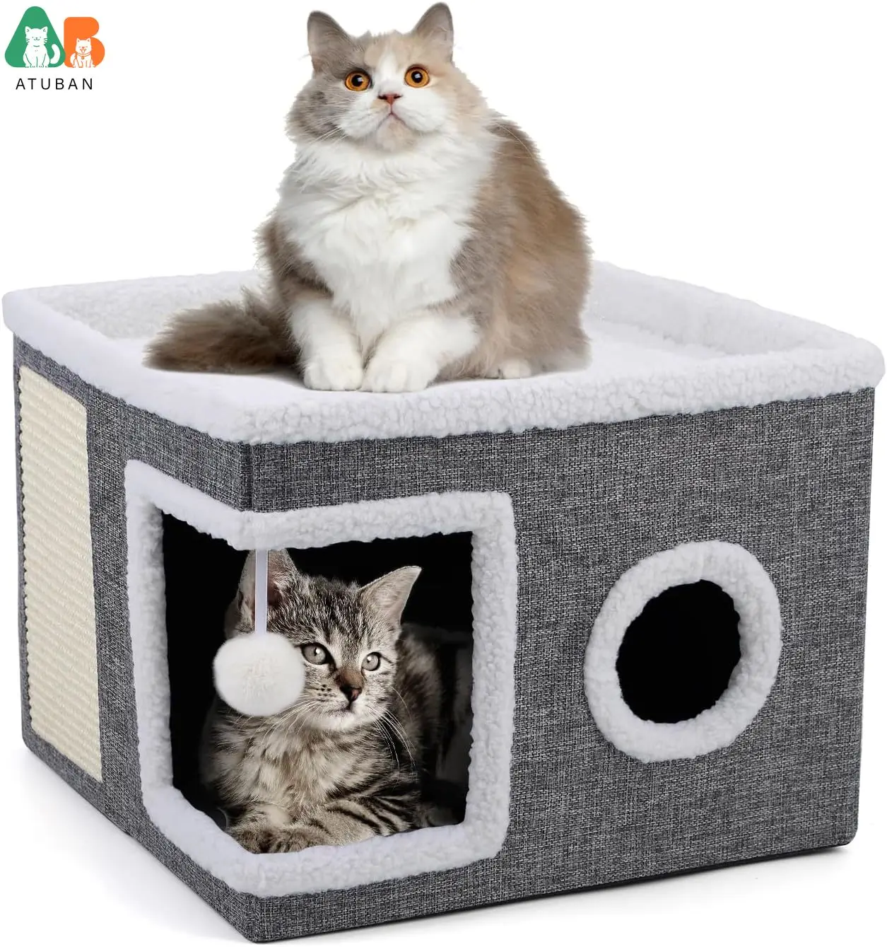 ATUBAN Cat Beds for Indoor Cats, Large Cat Cave with Cozy Condo, Fluffy Hanging Ball 1005007622903230