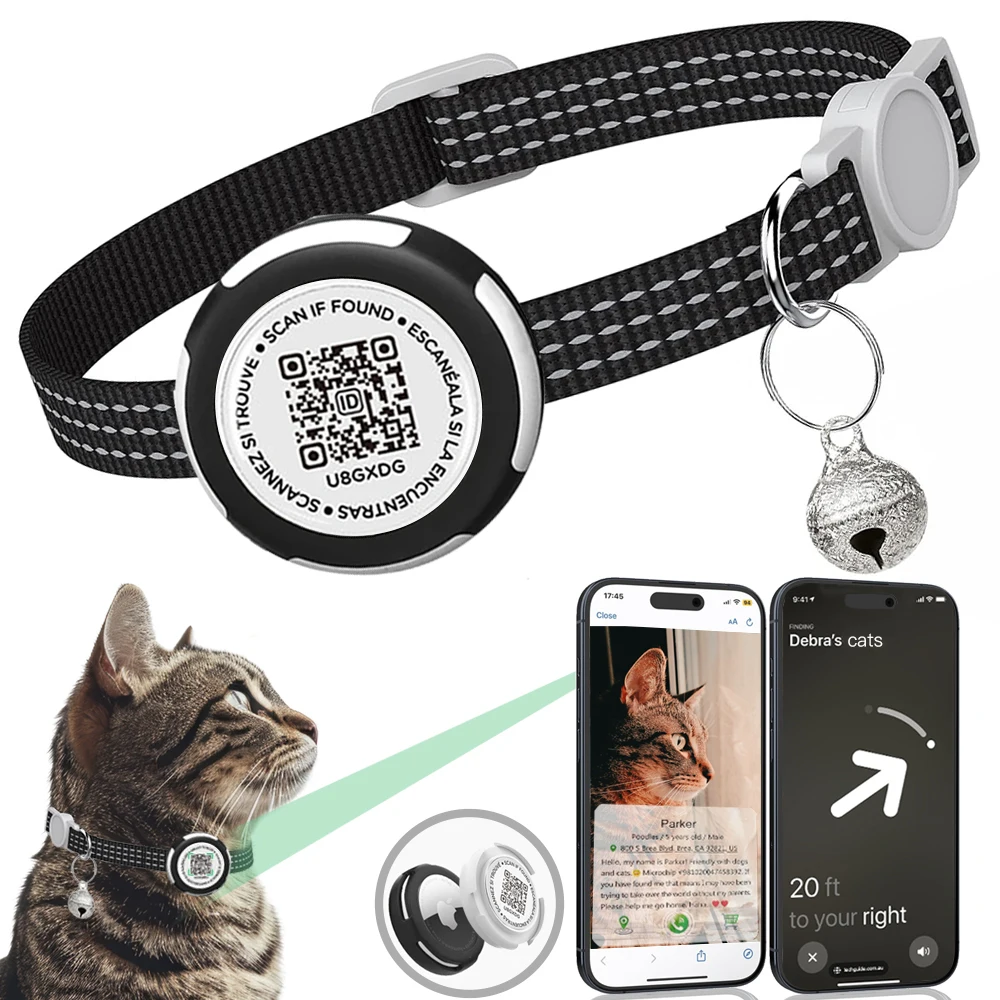 GPS Tracker Cat Collar with Airtag Case & QR ID Tag Dual Protection Reflective Kitten Collar 1005007637303285