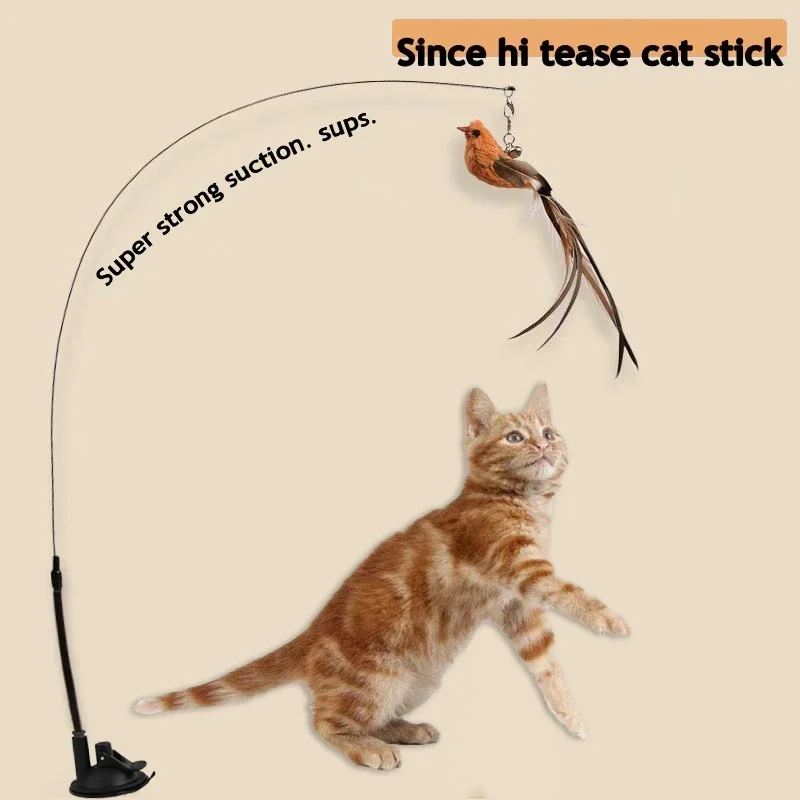 Simulated Bird Cat Toys Upgraded Epoxy Sucker Steel Wire Long Rod Feather Cat Teasing Stick Cat 1005007645937570