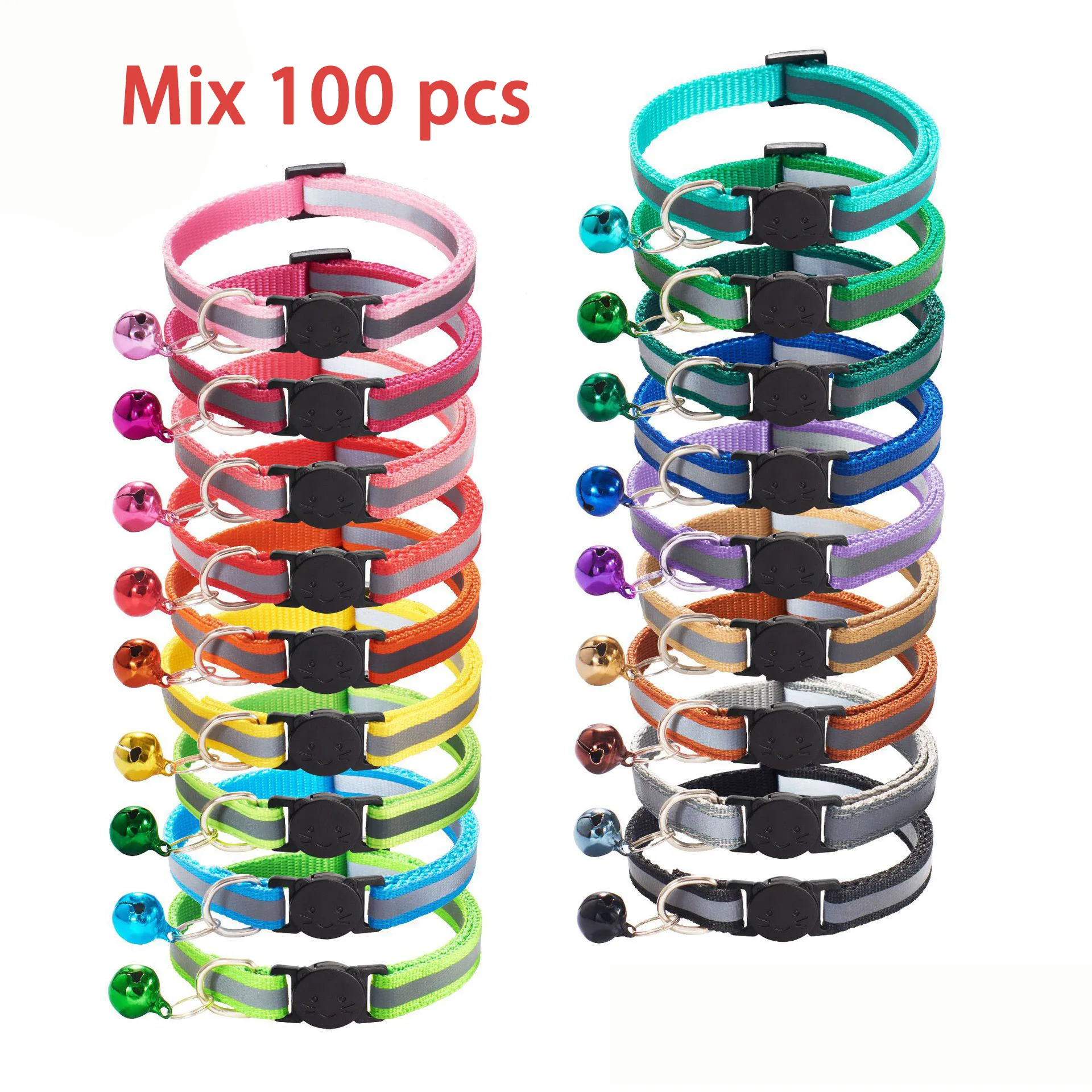 Adjustable Reflective Dog Collars with Bell Buckle Easy Wear Puppy Dog Cat Collar (100Pcs) 1005007649681885