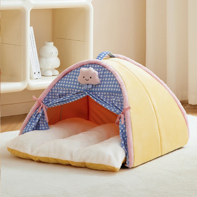 Semi-Enclosed Cat Kennel Bed Teepee Tent Mattress Cute Decorative PP Cotton Filling Warm Breathable 1005007661444769