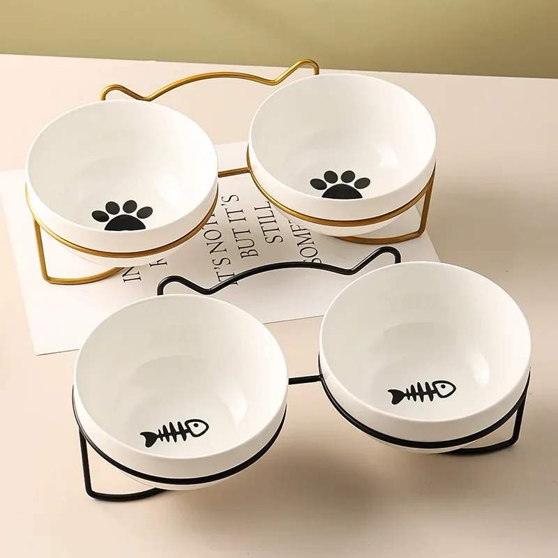 Ceramic Cat Bowl Food Dog Drinking Water Cervical Protection Pet Supplies Double 1005007663252329