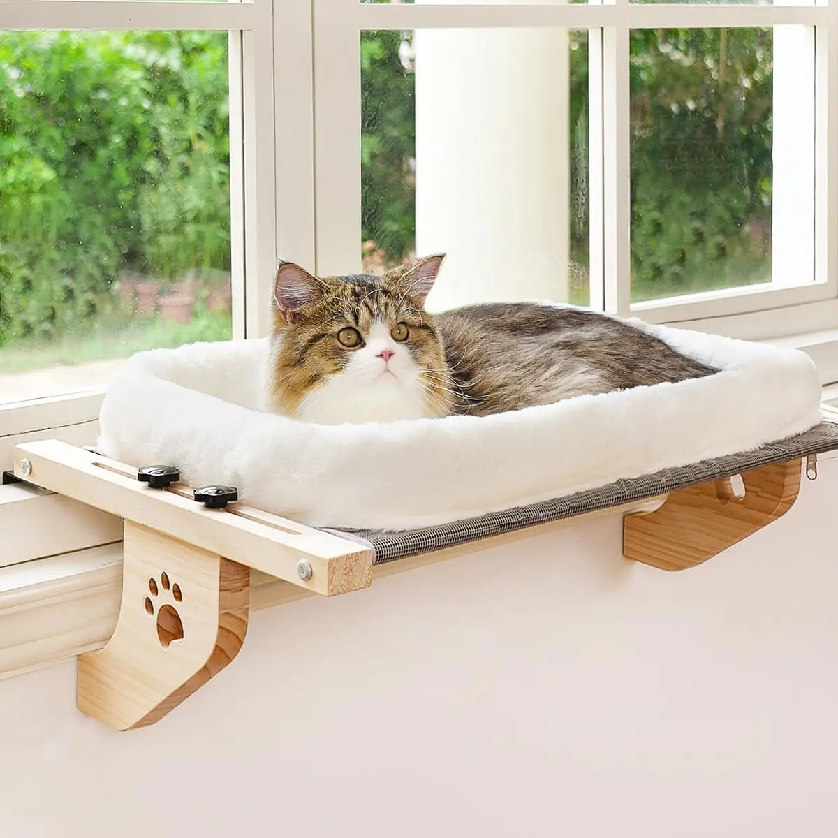 Sturdy Hammock Seat with Cushion Bed Cover, Wood & Metal Frame for Large Cats 1005007682922437
