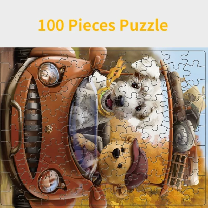 Jigsaw Puzzle Assembling Picture Cartoon Animals Dog Driving Decompression Puzzles Toy (100 Pieces) 1005007695292828