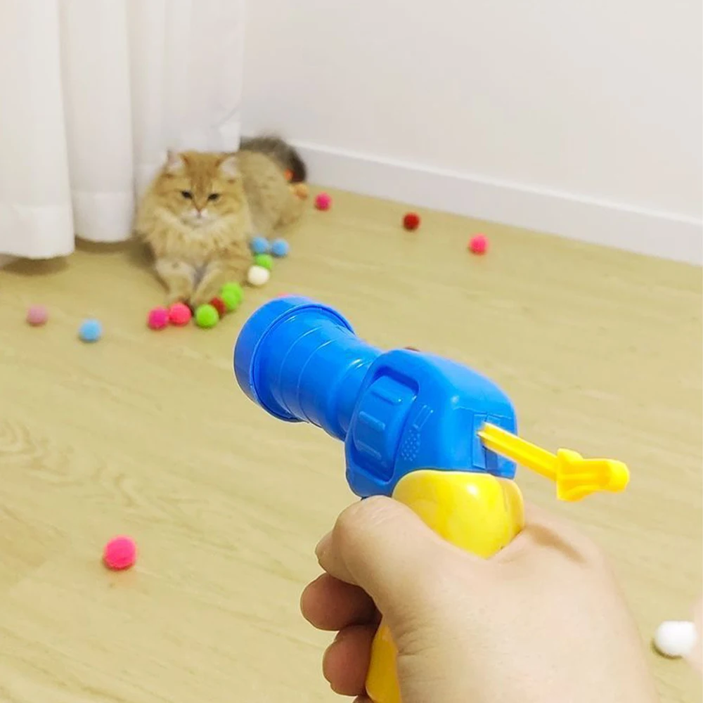 Plush Ball Shooting Gun Cat Toys Interactive Kittens Mini Pompoms Launcher Games Pet Accessories 1005007747595838