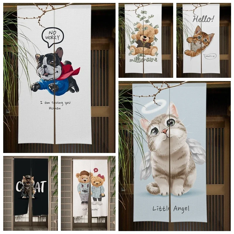 Funny Animal Cat Door Curatin Bear Cat Dog Japanese Noren Doorway Partition Curtain Kitchen Bedroom 1005007749646241