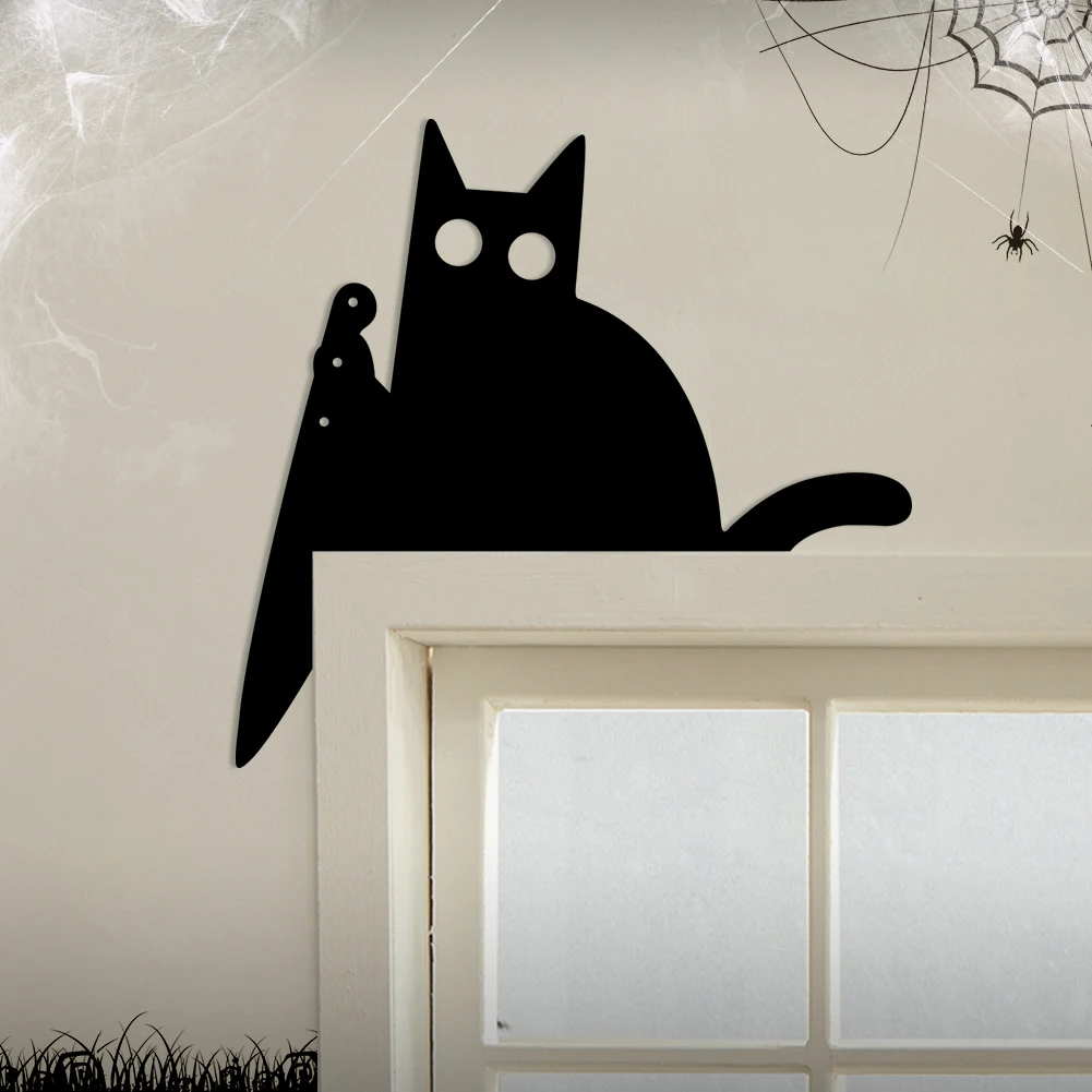 Black Cat Halloween Door Frame Decoration with Skull Head Pumpkin Hat Cat Ghost Elements Decoration 1005007753271108