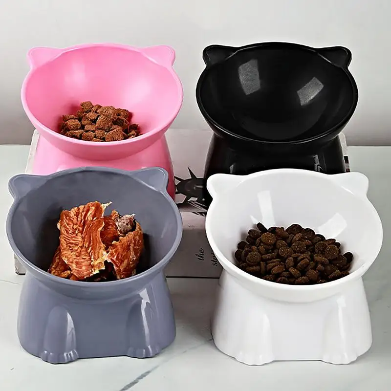 High Foot Pet Bowl Raised Tilted Cat Bowl Washable Plastic Combination Anti Tipping Drinking Water 1005007759867870