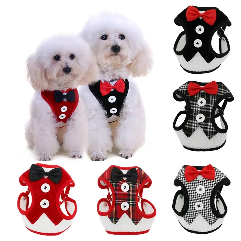 Elegant Bowtie Dog Harness Vest with Leash Adjustable Cat Harness Leash Set Cute Bowknot Tuxedo 1005007767297518