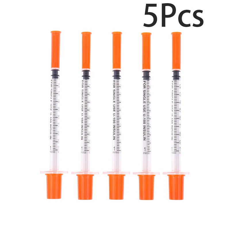0.3/0.5/1ML Disposable Plastic Veterinary Syringe Orange Cap Sterile Insulin Syringe With (5Pcs) 1005007804347185