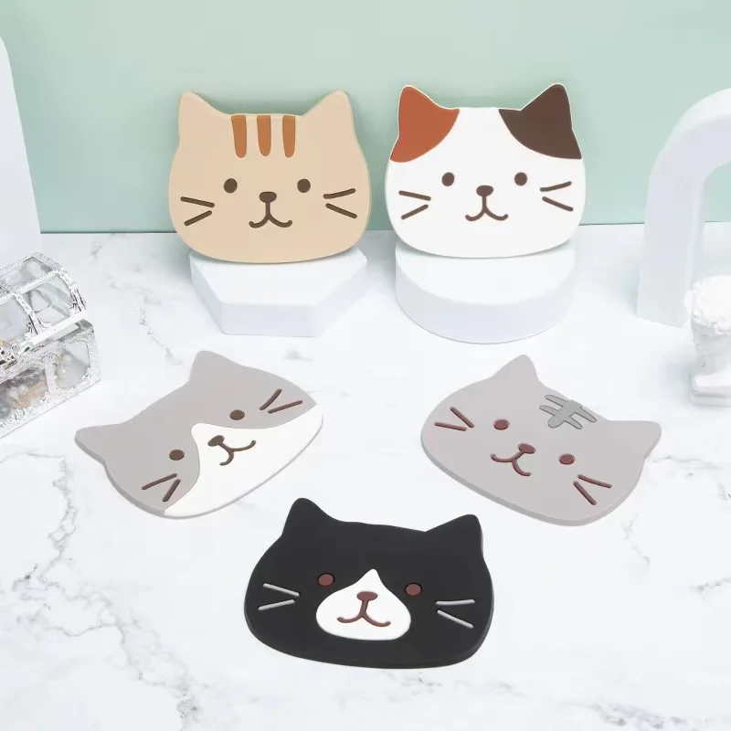 Cat Silicone Cup Coaster Mat, Waterproof & Heat Resistant Table Placemats (5pcs) 1005007805938800