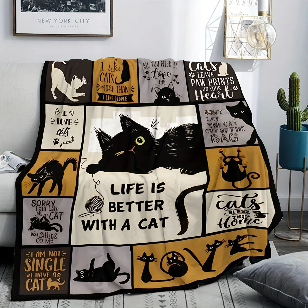 Lucky Cat Digital Print Throw Blanket, Perfect for Halloween, Naps, Air Conditioning, Sofa & Camping 1005007815783557