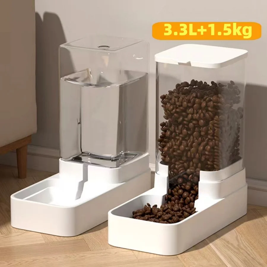 1pc/2pcs 1.5kg/3.3L Convenient and Stylish Automatic Pet Feeder and Water Bowl Set for Indoor 1005007815830637