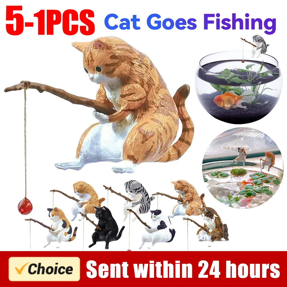 5PCS Fishing Cat Aquariums Decorations Fishtanks Hangable Decors Landscape Aquaticpet Fishtank 1005007843525096