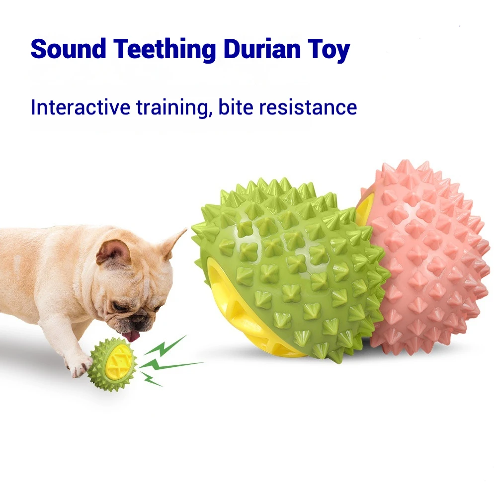 Dog Interactive Sound Toy Durian Shape Dog Rubber Ball for Small Large Dog Pet Tooth Cleaning Toy 1005007858911297
