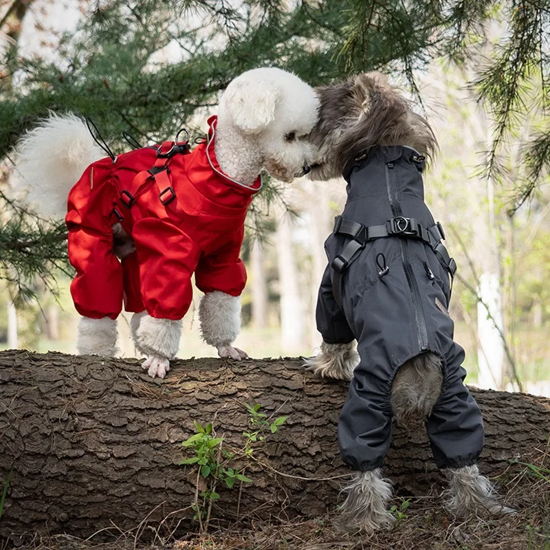 Dog Raincoat with Harness Waterproof Jacket for Small Dogs Adjustable Reflective Rain Overalls Four 1005007868649584