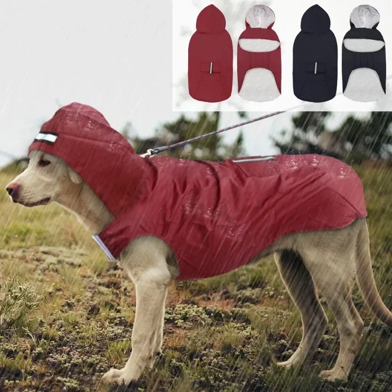 Medium Large Dogs Waterproof Hooded Jacket Rain Clothes with Reflective Stripe Outdoor Raincoat 1005007890900664
