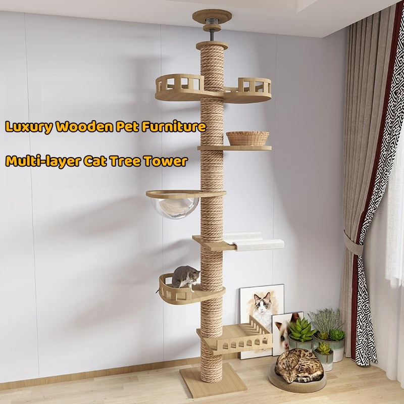 Cat Tree Floor To Ceiling Cat Tower with Scratching Post Hammock Pet Activity Center Kitten 1005007902358628