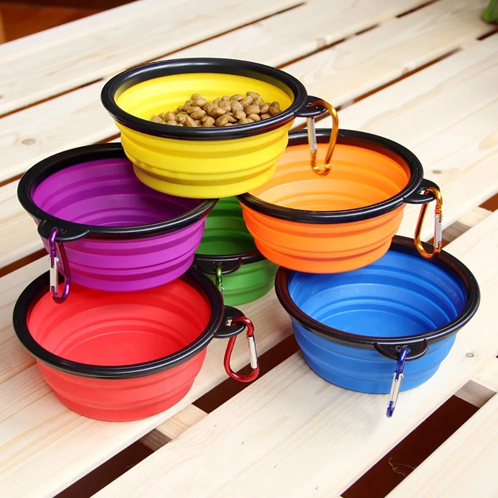 Dogs Feed Supplies Folding Silicone Bowl Portable Puppy Water Container with Carabiner Folding Cats 1005007907616145