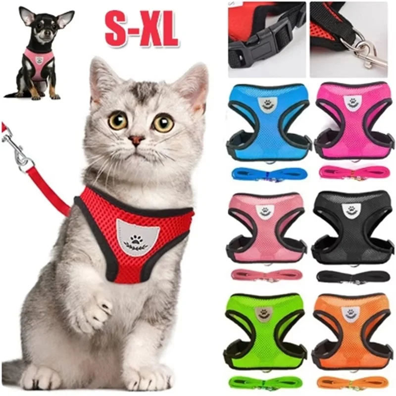Pet Cat Dog Harness with Lead Leash Adjustable Vest Polyester Mesh Breathable Harnesses Reflective 1005007916978426
