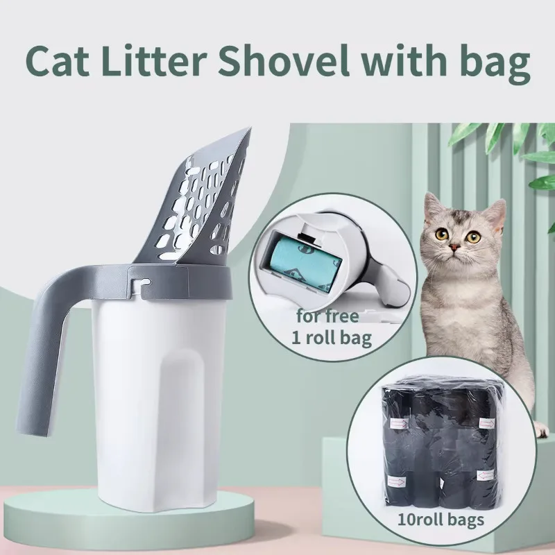 Cat Litter Shovel with Waste Bags Self Cleaning Cats Scooper Portable Box Tool Pet Supplies 1005007923689116