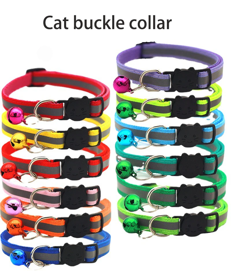Cat Collar Colors Reflective Breakaway Neck Ring Necklace Bell Pet Products Safety Elastic 1005007933213694