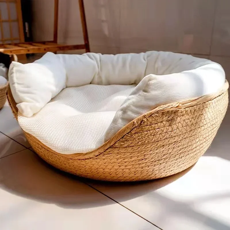 Pet Bed Soft Cat Kennel Dog Beds Sofa Bamboo Weaving Four Season Cozy Nest Baskets Waterproof 1005007933291969
